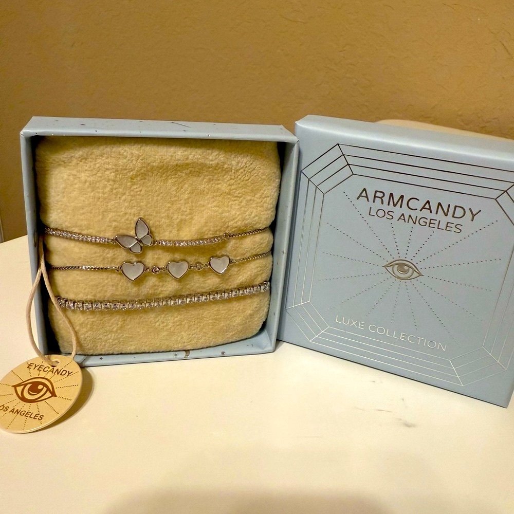 Eye Candy Silver Heart and Butterfly Bracelet Set
